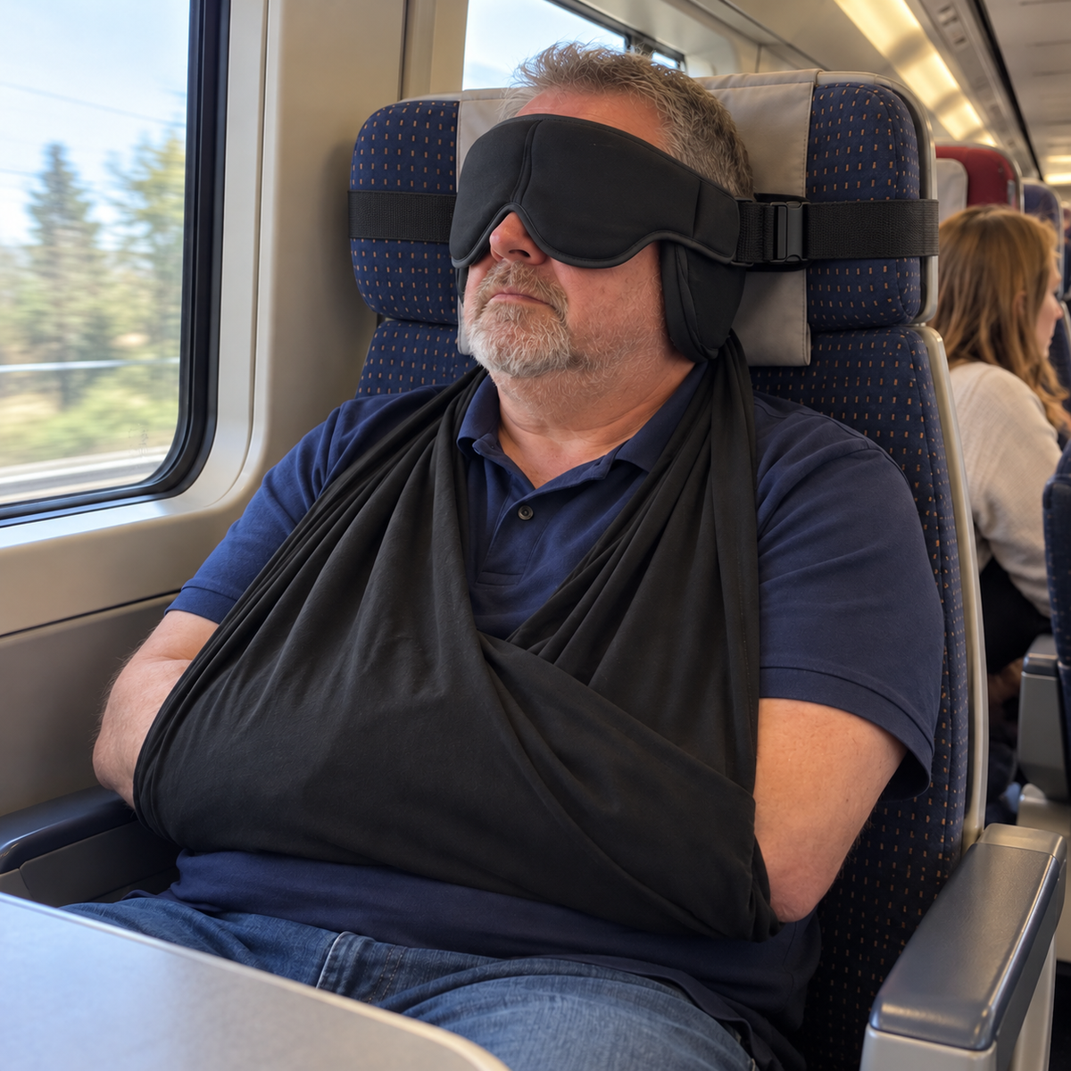 AI-generated illustrative Aerovia travel photo with headrest strap attachment